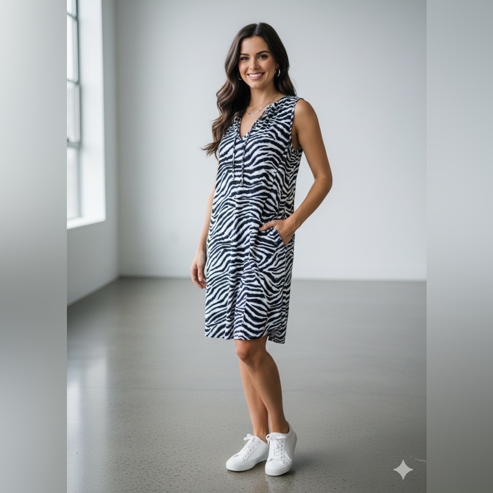 Tommy Bahama Spa Dress Active Tropical Print SMALL MSRP $138 NWT Black & WHITE